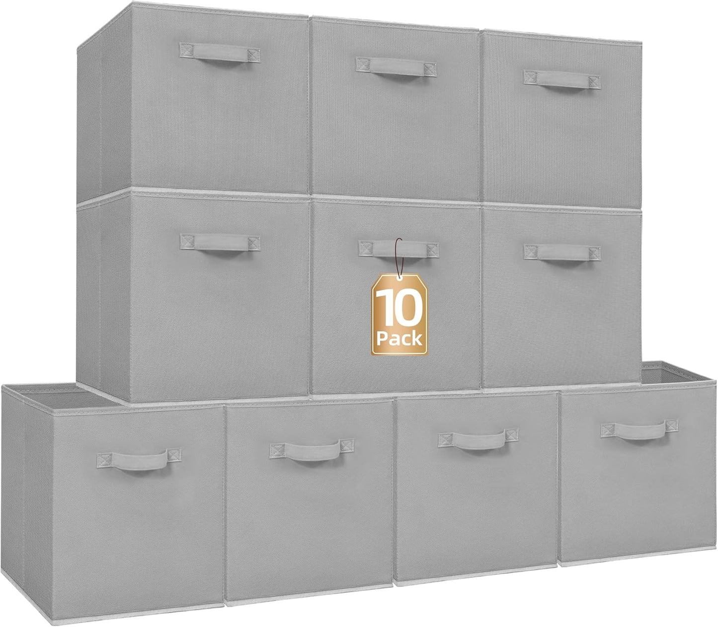Storage Maniac Storage Cubes - 13-Inch Collapsible Bins with Handles | 10-Pack Grey Fabric Organizers