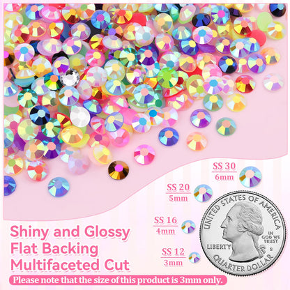 40000Pcs Jelly Rhinestones for Bedazzling Kit, Multi-Color 3mm Resin Flatback Gems with 3Pcs 10ml B7000 Jewelry Glue, Bedazzled Crystal for DIY Crafts Clothing Nail Art Makeup