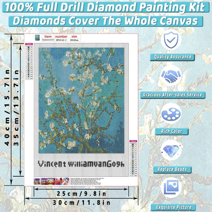KICHANG 3 Pack Flowers Diamond Art Kits for Adults Beginners,Full Round Drill DIY Van Gogh Diamond Painting Kits,Paint by Diamonds Dot Gem Art Crystal Easy, Home Wall Decor Funny&Gift-12x16in