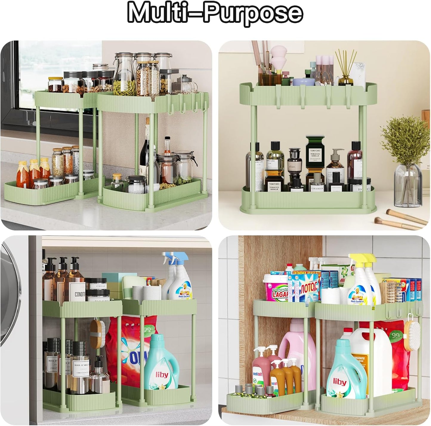 Ukeetap Multi-Purpose Pull-Out Storage Organizers - Under Sink & Cabinet Solutions | 14.8 Inch, Green