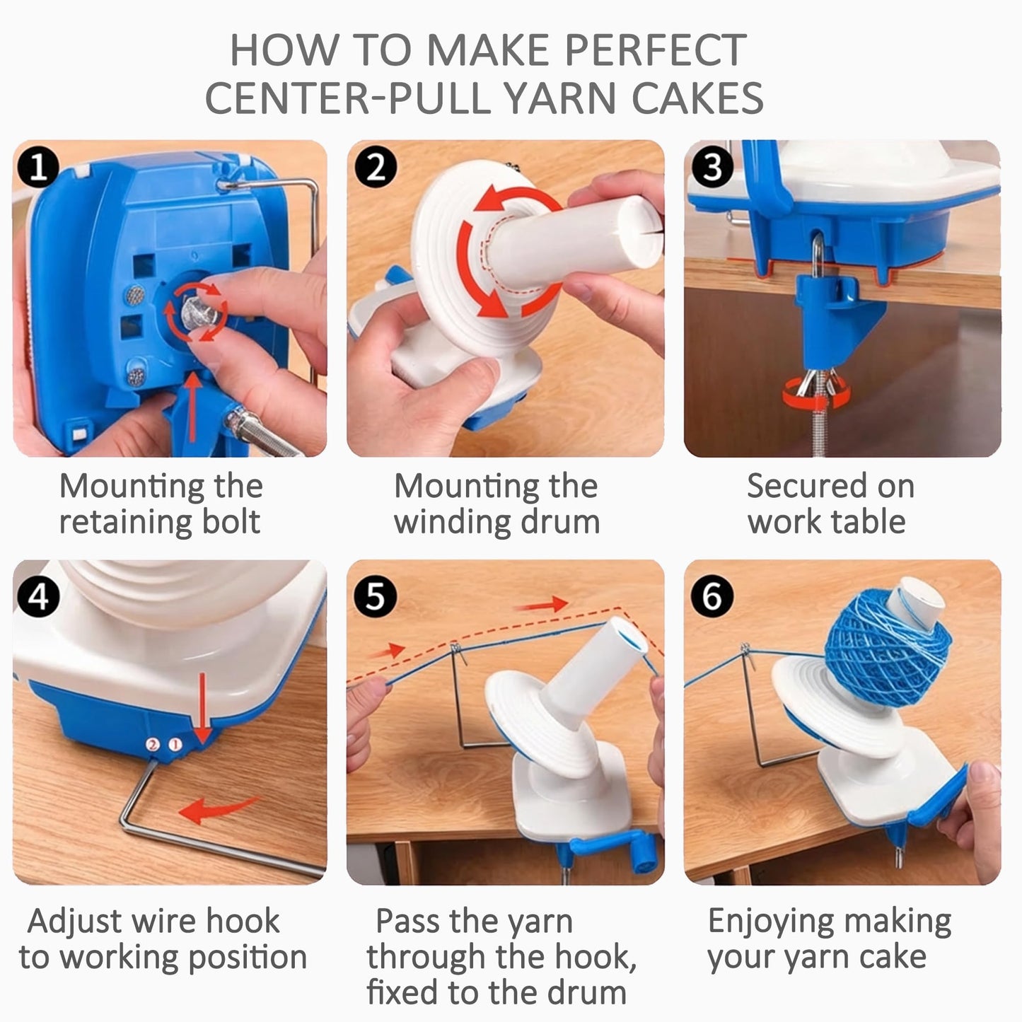 MCTOURY Yarn Ball Winder for Crocheting: Wind Weight 1-5 Lace to Bulky - 3-Minute Skein-to-Cake - Cuts Yarn Prep Time by 70% for Knitting & Crochet