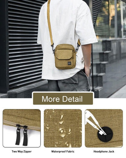 Unisex Khaki Large Crossbody Bag & Mini Messenger Satchel - Cell Phone Purse, Neck Pouch Wallet & Passport Holder