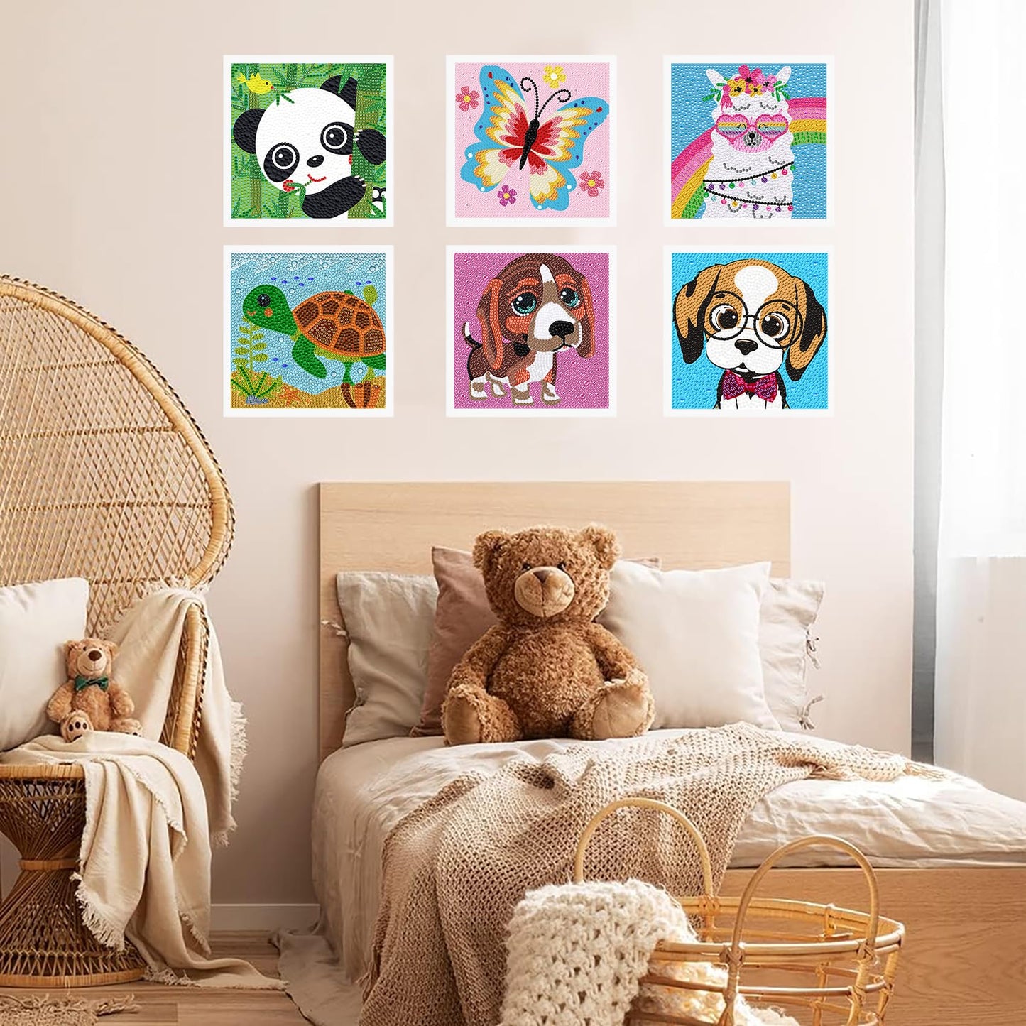KINPLUB 6 Pack Diamond Art Kits for Kids Beginners, DIY Full Drill Animal 5D Diamond Painting Kits for Kids Ages 6-8-10-12, Gem Art by Number Dots Kits for Boys & Girls for Birthday Gifts(6x6 Inch)