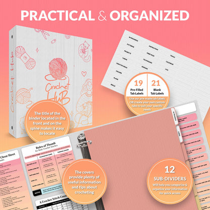 Crochet Planner 3-Ring Binder 8.5x11'', Organize Your Hooks, Yarn & Patterns, Projects Journal Notebook, Complete Log Book Starter Kit & Great Gift Idea