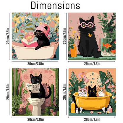 Canrichshop 4 Pack Cat Paint by Numbers for Beginner,Black Cat Adult Paint by Number Kits on Canvas Framed, DIY Number Paintings for Adults for Wall Home Decor 8X 8 inch