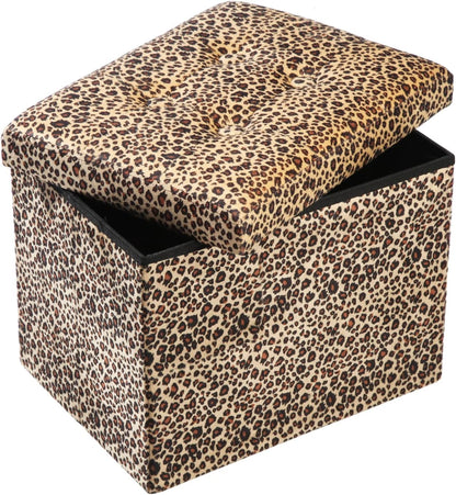 17x13x13inches ALASDO Ottoman Storage Ottoman Footrest Stool Foldable Foot Rest Footstool Bench for Living Room Leopard