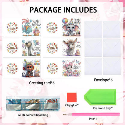Focart 6-Pack Pets Birthday Diamond Painting Greeting Card Kits, Special Shaped Diamonds Painting, DIY Handcraft for Relatives and Friends with Wishes,Unique Design Crafting for Birthday Cards