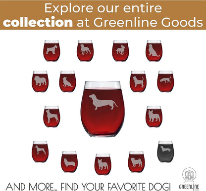 Greenline Goods Dachshund Stemless Wine Glass (One Glass) - Hand Etched Weiner Dog Lovers Gift