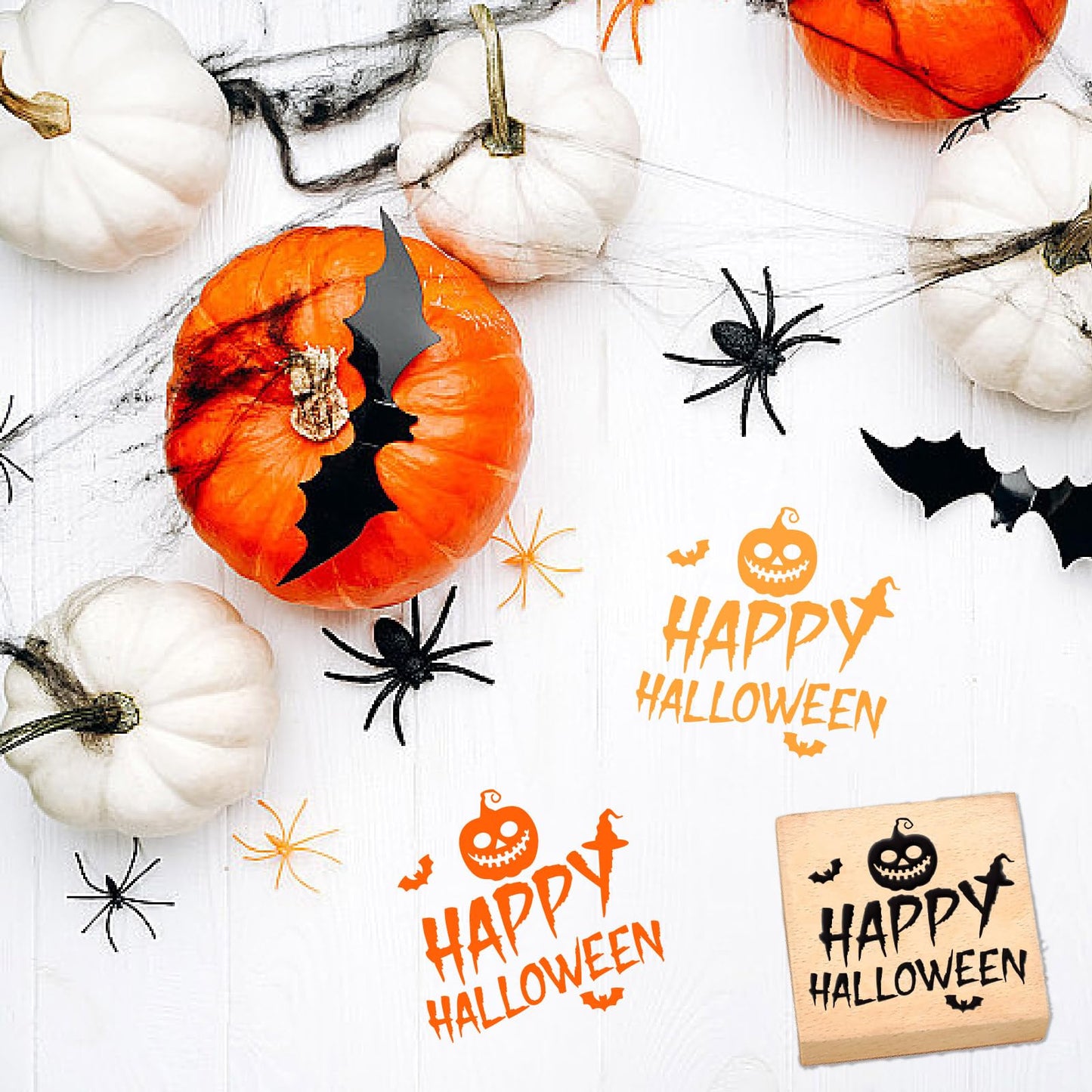 CRASPIRE 3 Inch Halloween Wooden Rubber Stamps Wood Stamp Reusable Word Seals Decorative Journaling Invitation Seals for Scrapbooking Journal Party Card Making DIY Letter Craft