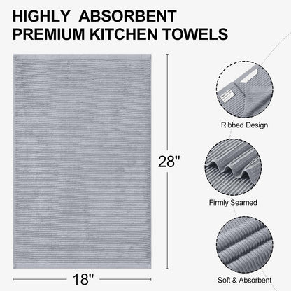 Homaxy Premium Kitchen Towels (18"x 28", 6 Pack), Large 100% Cotton Kitchen Hand Towels, Ultra Absorbent Ribbed Terry Tea Towels Set with Hanging Loop, Grey