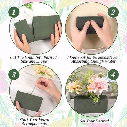 Ckhoid 6 Pcs Large Floral Foam Blocks for Fresh and Artificial Flowers Each (9" L x 4.1" W x 2.6" H) Wet and Dry Flower Foam for Wedding, Birthdays, Home and Garden Decorations (Green)