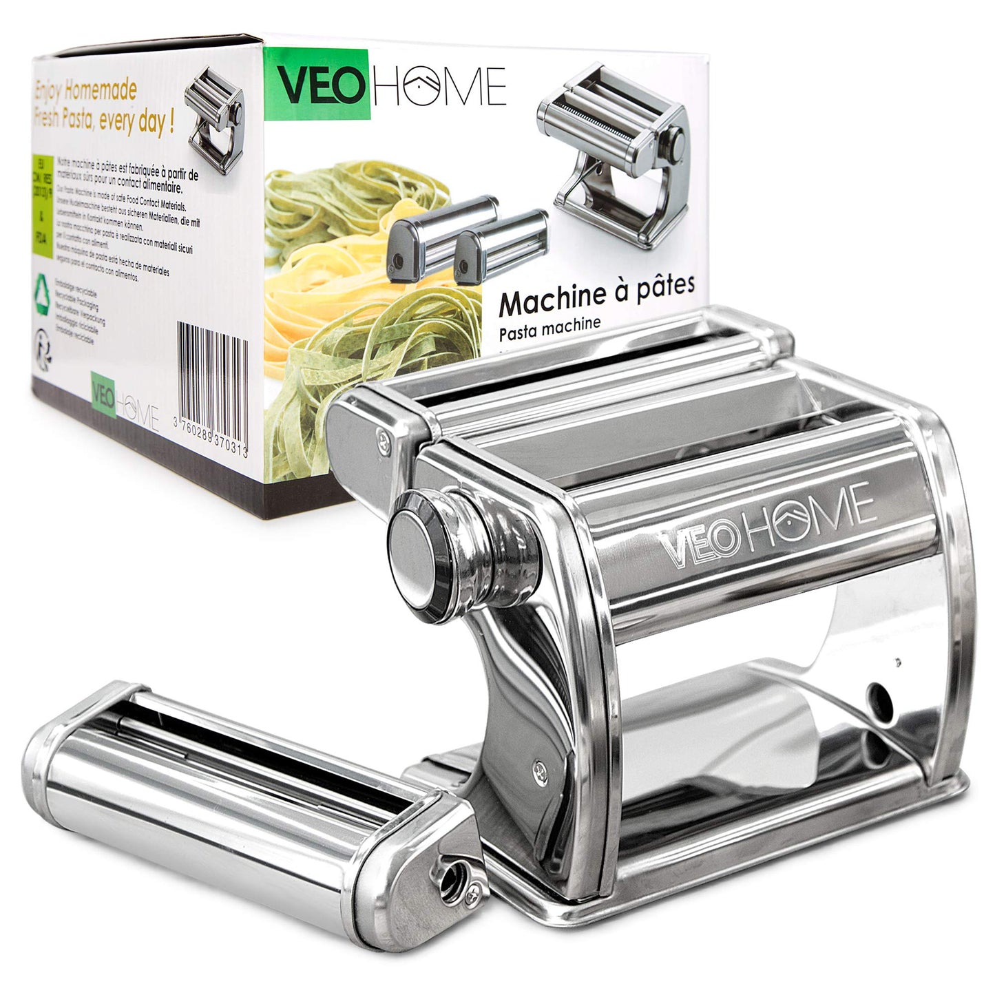 Manual Pasta Maker with Dryer - Multi-Pasta Stainless Steel Italian Flat Dough Machine with Adjustable Setting, Sharp Cutter, and Hand Crank - Fresh Homemade Noodles, Spaghetti, Lasagne | By VeoHome…