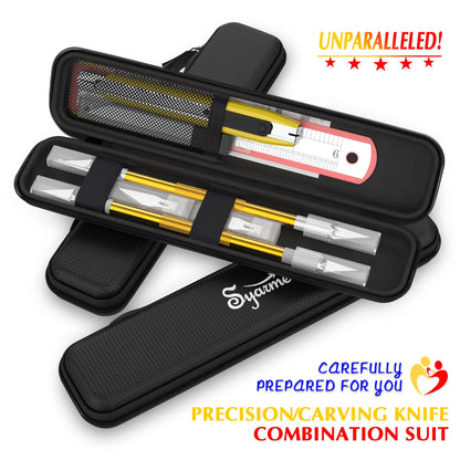 Precision Knife, Craft Utility Carving Knife Set for Art, Hobby, Scrapbook and Sculpture, Etc., Contains 2 Hobby Knives & 1 Cutter knife, 30 spare blades, EVA Storage Box, Ruler, Cleaning Cloth