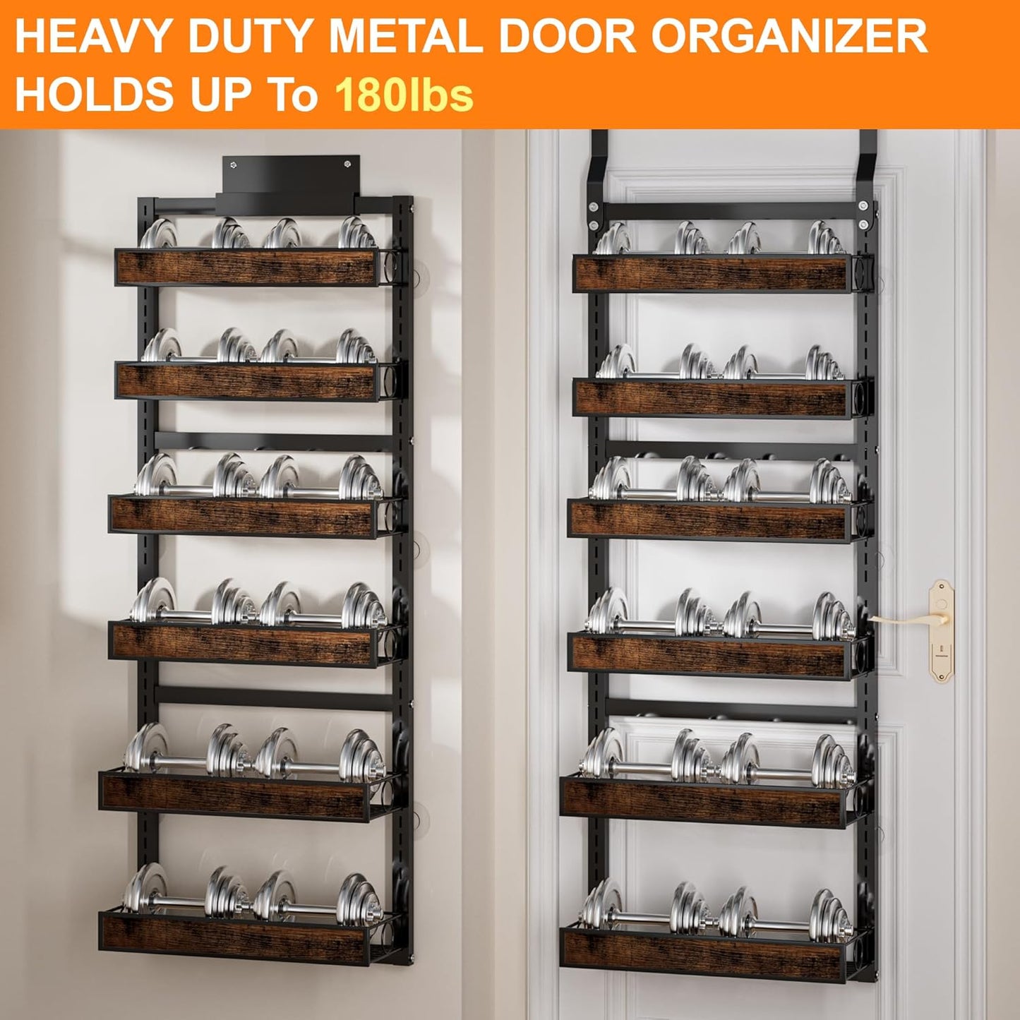 6 2 1 Tier Over The Door Pantry Orangizer IN Wall Mounted or Hanging Spice Rack with Adjustable Wood Basket,Heavy Duty
