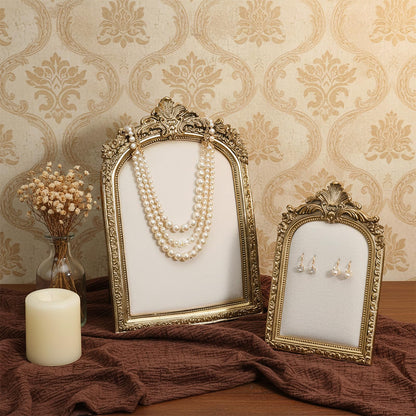 AOZUO 2 Pcs Gold Resin Jewelry Display Stand with Velvet Backing, Vintage Necklace Organizer Ring Holder Earring Holder Jewelry Photography Props Frame for Women Wedding Gifts