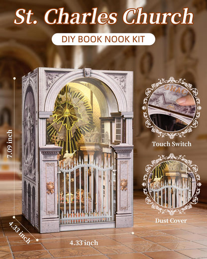 MiniCity Book Nook Kit - DIY Miniature House Dollhouse Kit for Adults and Teens, Booknook Tiny House Bookshelf 3D Wooden Puzzle, Gifts for Family (St. Charles Church)