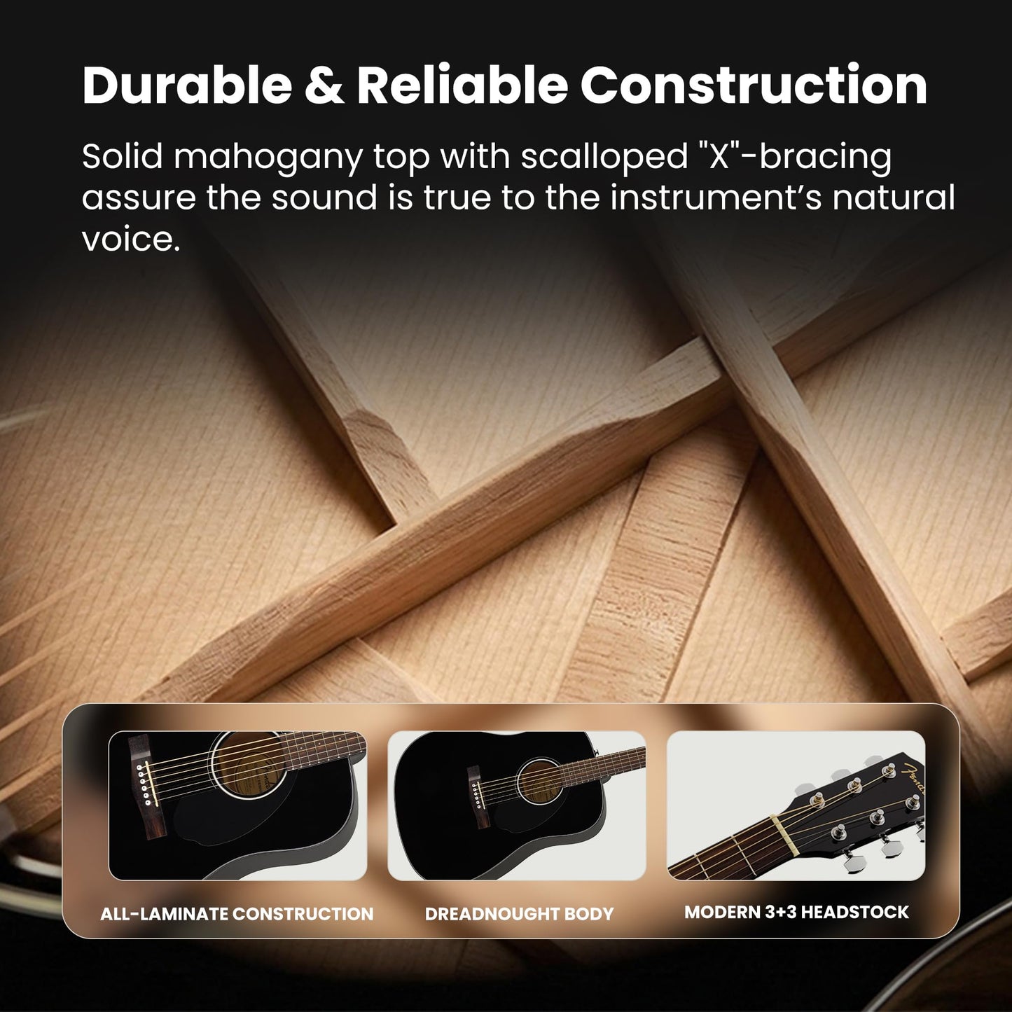 Fender CD-60S Solid Top Dreadnought Acoustic Guitar - Black Bundle with Hard Case, Tuner, Strap, Strings, Picks, and Austin Bazaar Instructional DVD