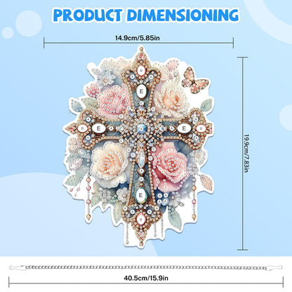 Bowetile Hanging Diamond Art Cross Kits for Adults, 5D Special Shape Diamond Painting Flower Kits, Cross Diamond Gem Art Suncatchers Painting Pendant Ornament for Home Garden Wall Decor
