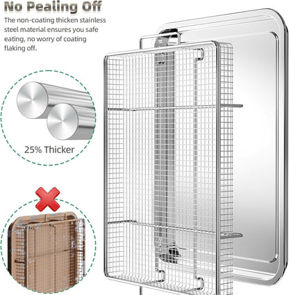 OPENICE Air Fryer Basket Set - 25% Thicker Stainless Steel Pans with Magnetic Cheat Sheet | Oven Crisper Tray