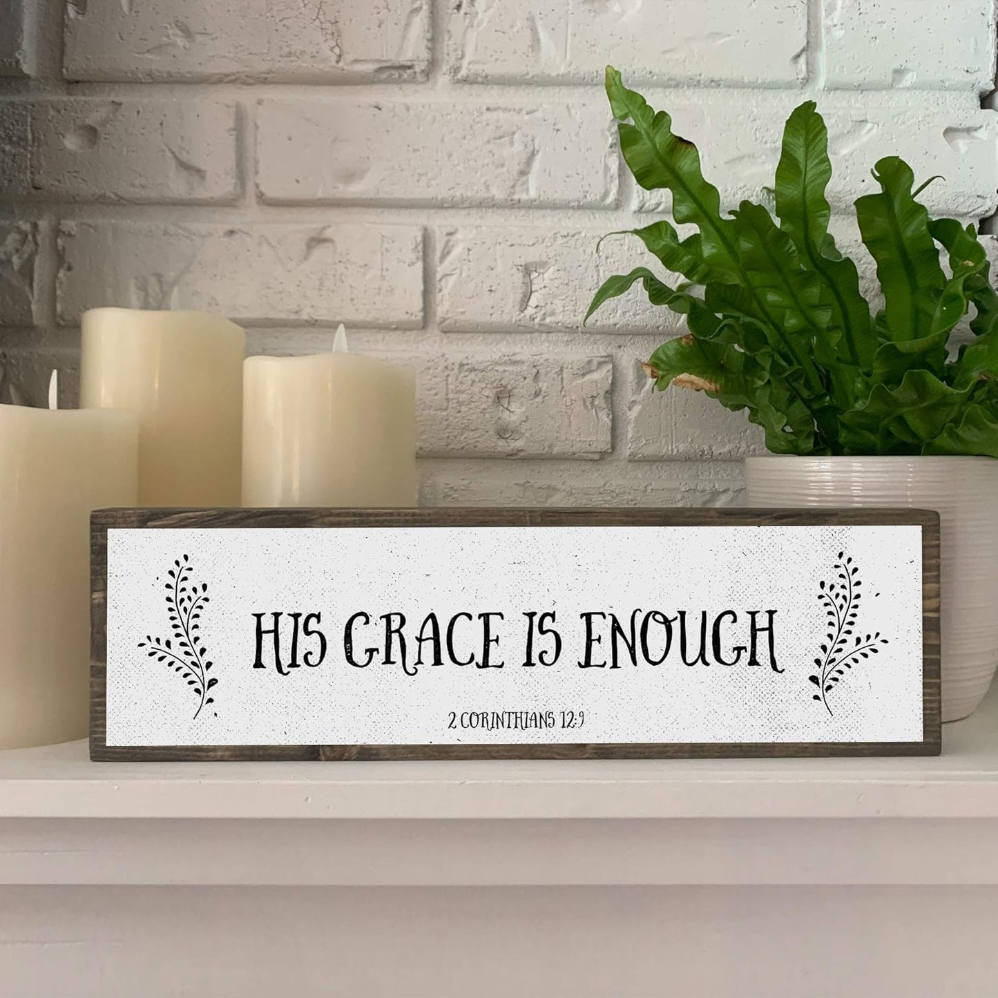 Christian Wall Art - His Grace Is Enough - Beautiful Bible Verse Modern Farmhouse Wall Décor Sign