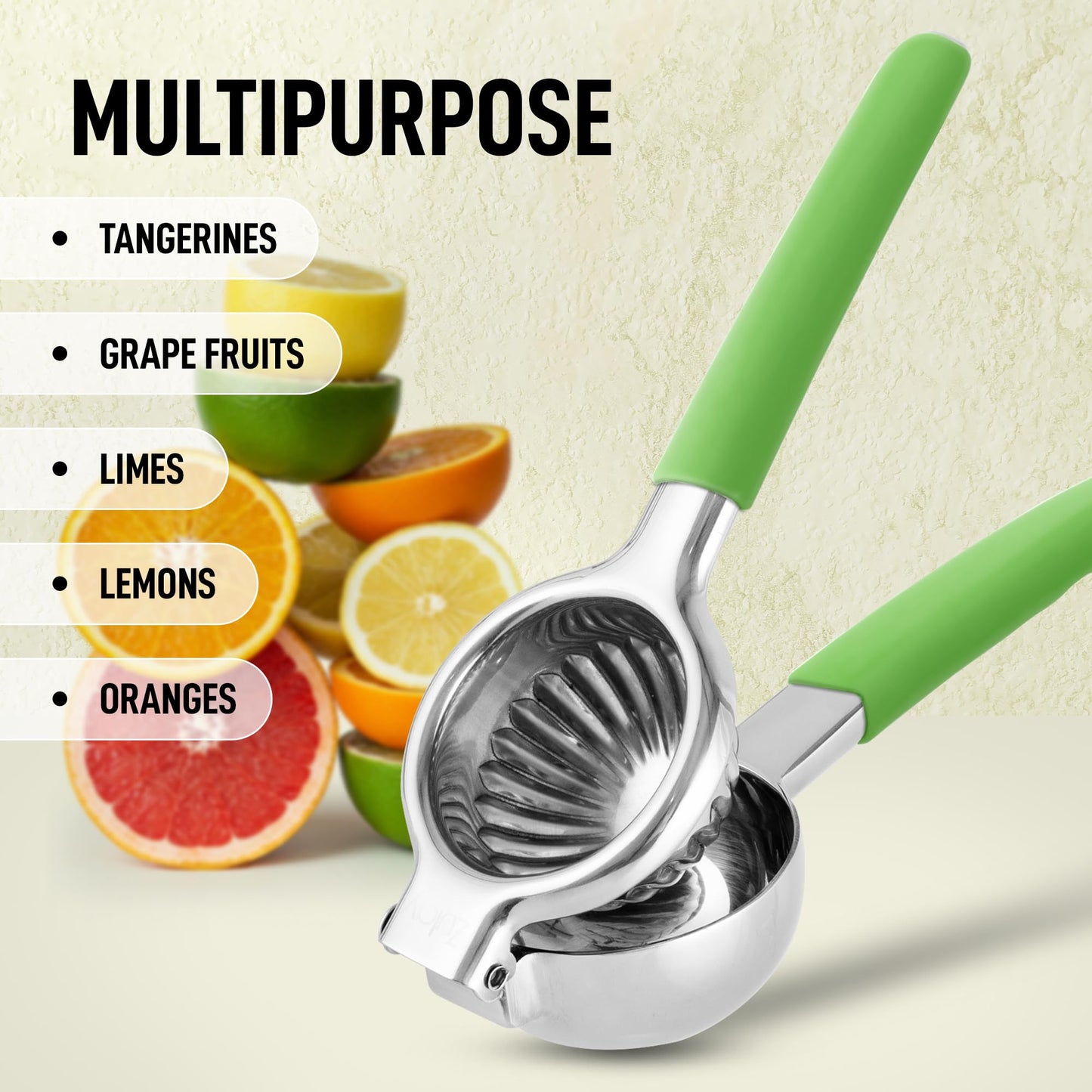 Zulay Lemon Squeezer Stainless Steel with Premium Heavy Duty Solid Metal Squeezer Bowl (Black Grip, Large)