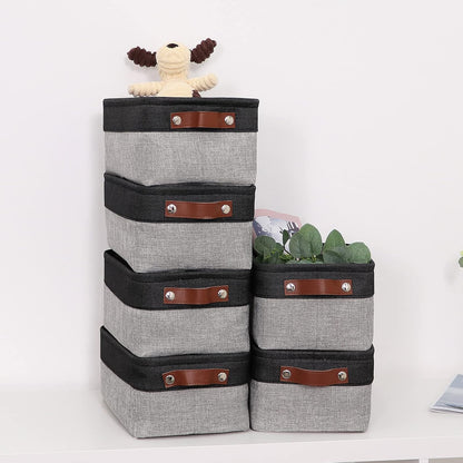 HNZIGE Small Storage Baskets Fabric Bins (6-Pack) for Organizing Clothes, Toys, Books, Gifts (Black & Gray, 11.8" x