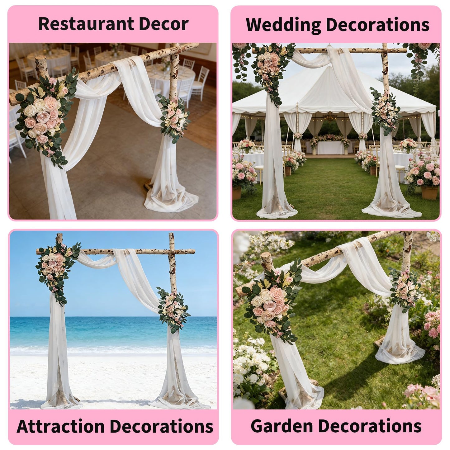 Garvee Arch Flowers with Drapes Kit (Pack of 3) - Includes 2Pcs Artificial Flower Arch Decor & 1Pcs Drapes, for Wedding Ceremony Bouquets Reception Backdrop Decoration, White