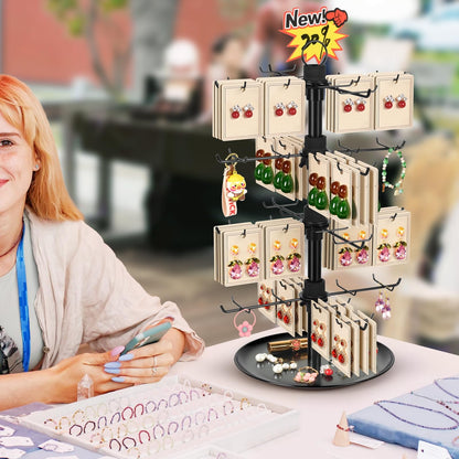 GEAMSAM Jewelry Display for Vendors with 80 Hooks, 4 Tier Rotating Display Stand Earring Holder Organizer Adjustable Height, Earring Rack Keychain Necklace Bracelet Display for Retail