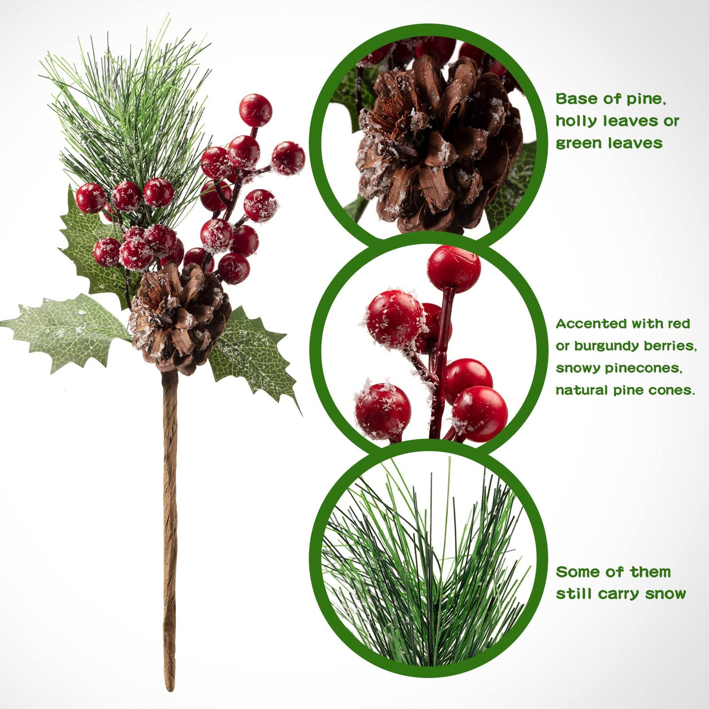 Yunsailing 37 Pcs Artificial Christmas Tree Picks Faux Cedar Holly Pine Stems with Red Berries Christmas Tree Picks Decorations for Xmas Winter Holiday DIY Crafts Wreath(Classic)