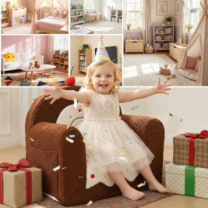 OUOZZZ 16, Toddler Chair for Ages Soft Sherpa Kids Sofa with Book Pocket & Carry Handle, Comfy Single-Seat Couch