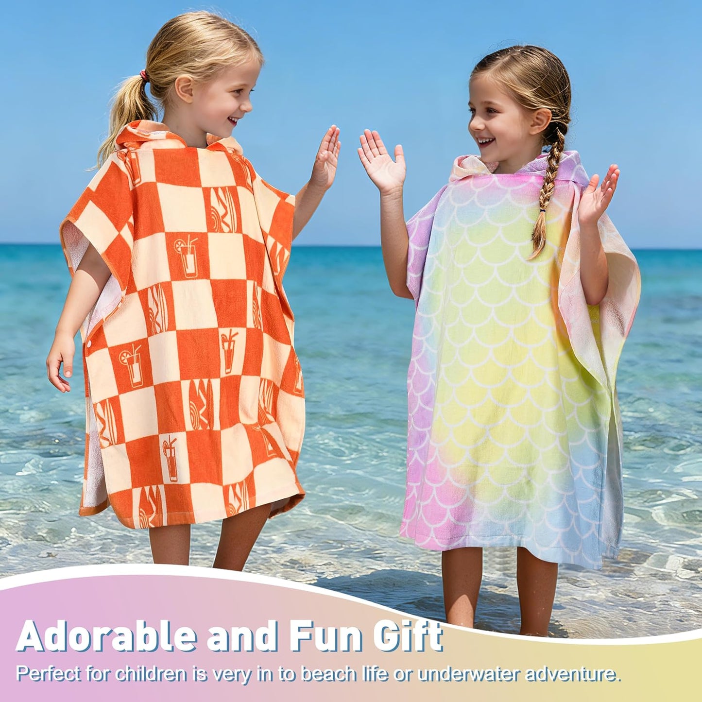 2-6, 100% Catalonia Mermaid Hooded Poncho Towel for Toddler Aged Cotton, Absorbent Girls Bath Towel, Kids Swim Towel at