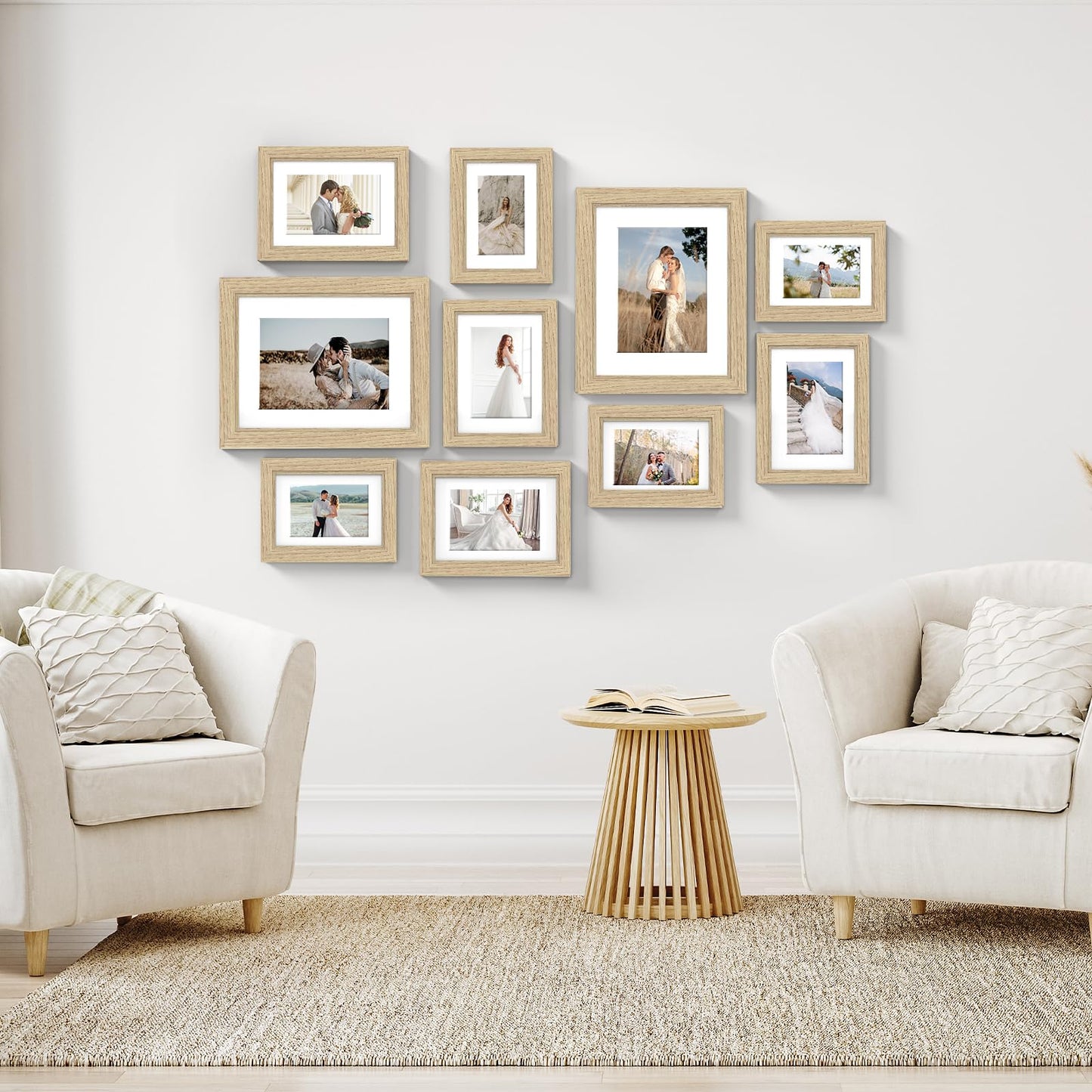 Povrgive Picture Frames, Made of Real Glass and Wooden Frame, Gallery Photo Frames Set of 10 for Collage Wall Decor, Multi Sizes Including 8x10, 5x7, 4x6 for Mounting or Tabletop Display, Wood