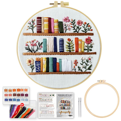 JOZYSH 8'' Flowers Embroidery Kit for Beginners Stamped Books and Flowers Pattern Embroidery Kit Cross Stitch Kit Embroidery Starter Kit with Instructions, Embroidery Hoops for Home Ofiice Decor