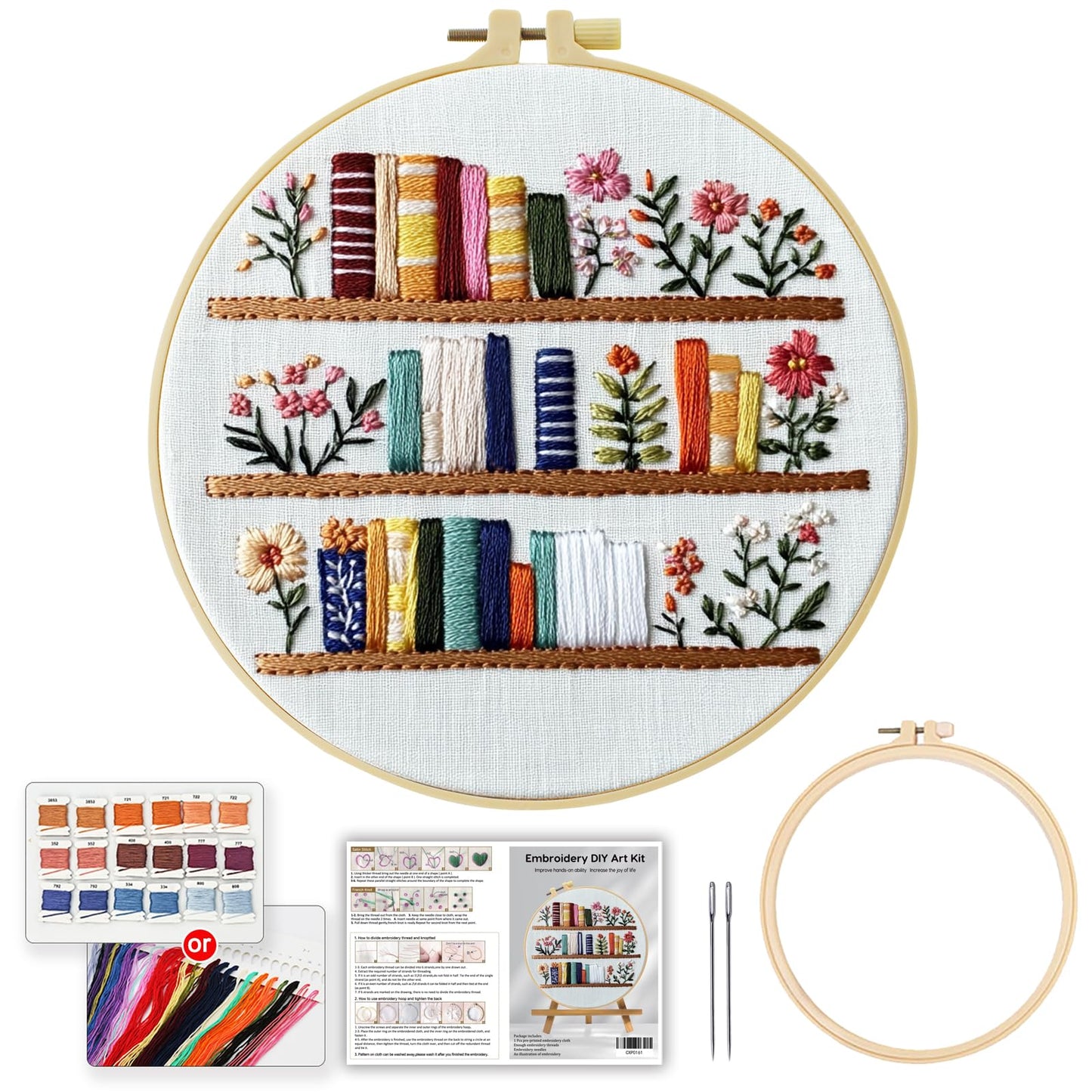 JOZYSH 8'' Flowers Embroidery Kit for Beginners Stamped Books and Flowers Pattern Embroidery Kit Cross Stitch Kit Embroidery Starter Kit with Instructions, Embroidery Hoops for Home Ofiice Decor