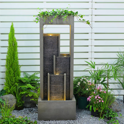 Takamota Indoor Waterfall Fountain, 52" Modern Tiered Indoor Water Feature with LED Lights, Resin Freestanding Garden Water Fountain for Patio, Room Decor Backyard Waterfall Feature, Gray Stone Look