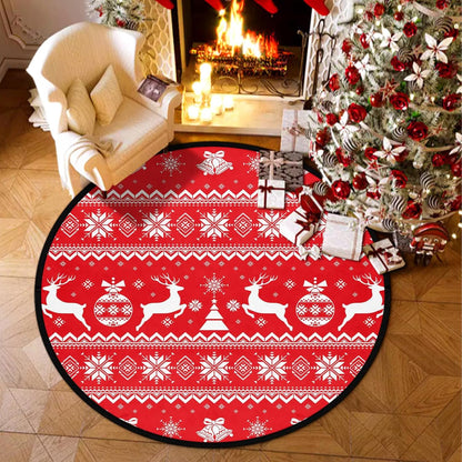Christmas Boho Round Rug, Merry Christmas Area Rug for Bedroom Living Room, Non-Slip Floor Mat Carpet