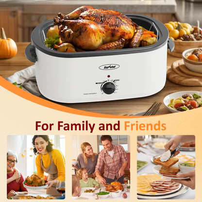Sunvivi 24 Quart Electric Roaster Oven with Visible Self-Basting Lid, Turkey Roaster Oven with Removable Pan and Rack, Perfect for Large Meals and Holiday Feasts, White