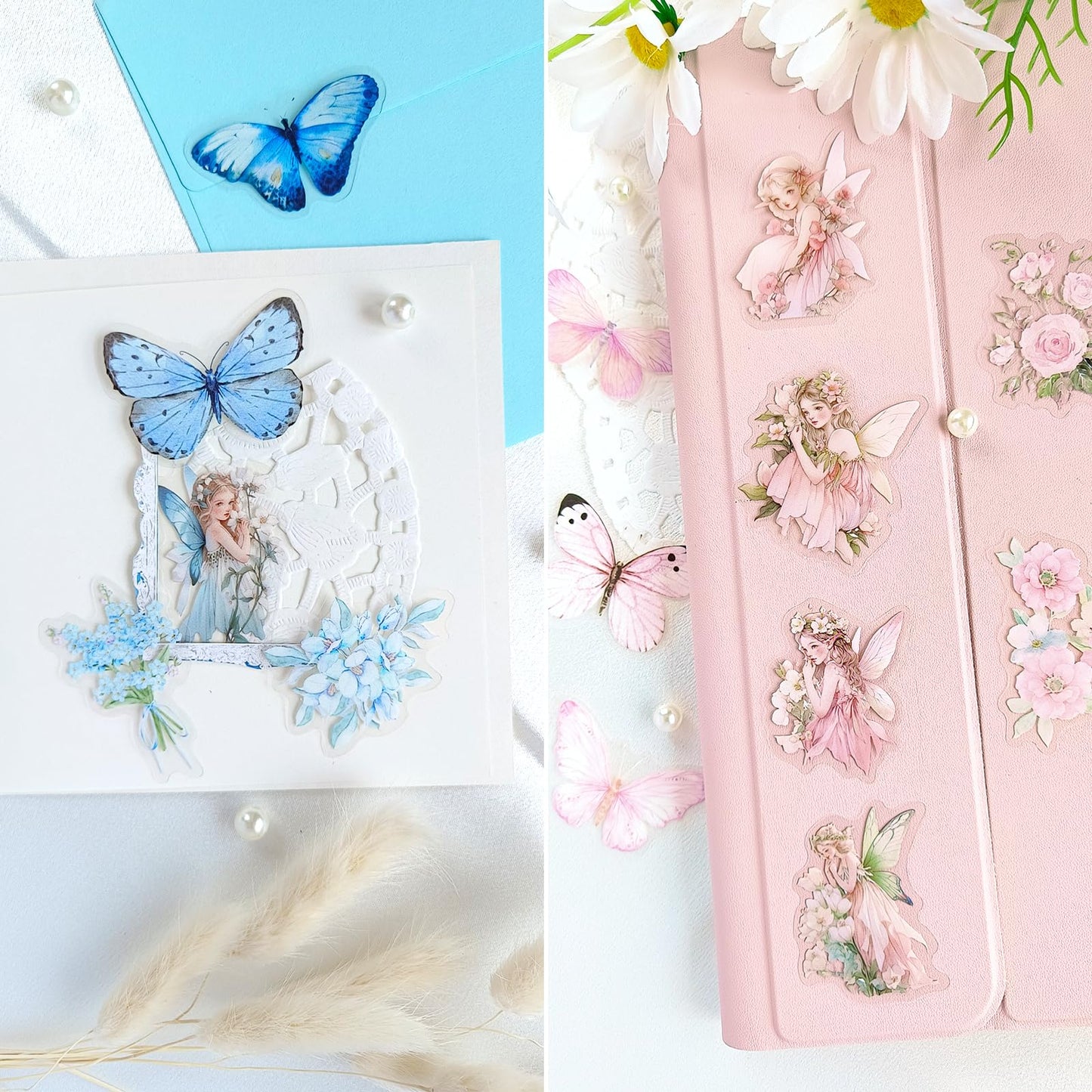 Ychsring Angel Fairy Stickers Set - 160 Pcs Clear PET Fairy Stickers for Scrapbook, Journal, Junk Journal, Collage - Waterproof Transparent for Resin, Craft & Scrapbook Supplies