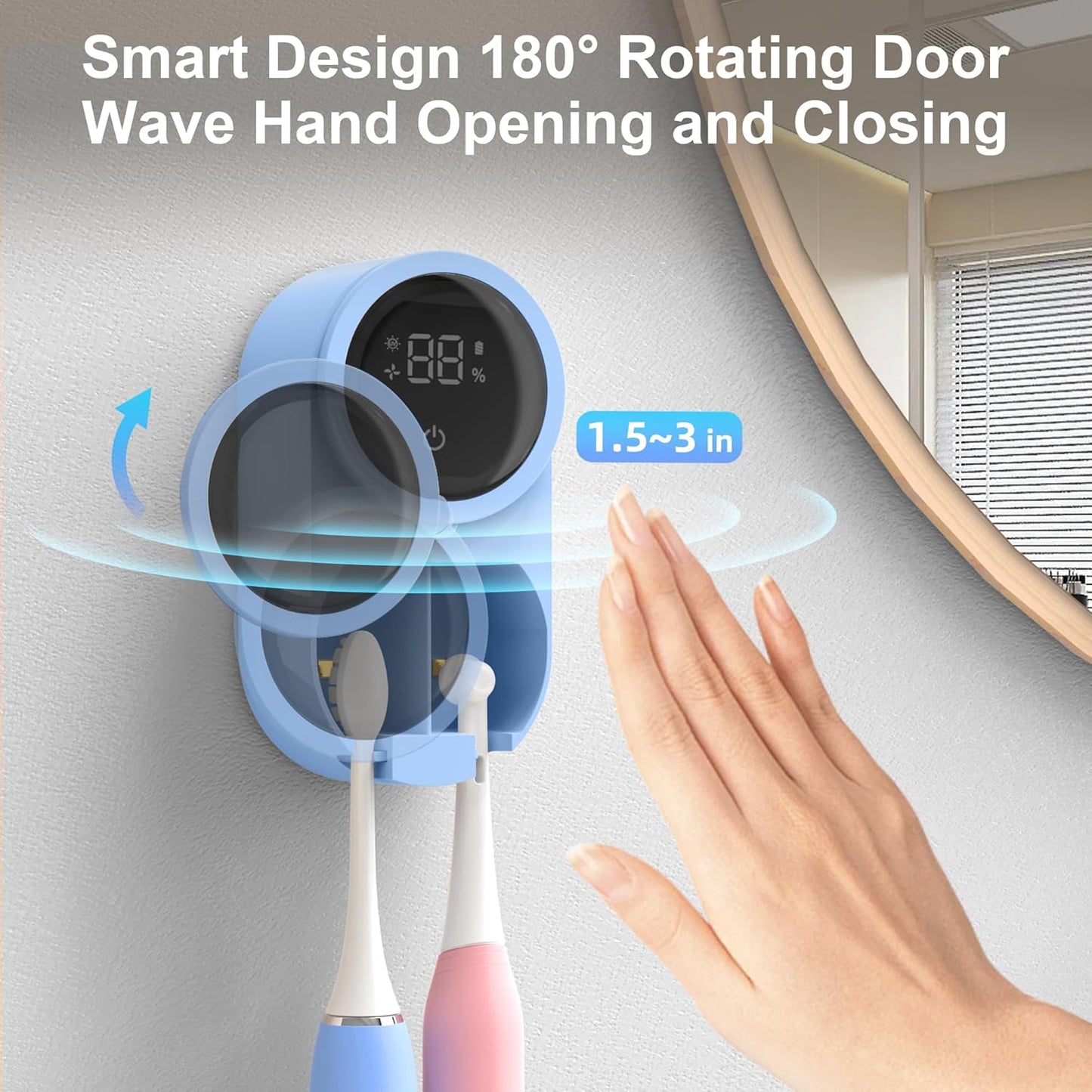 Biodzzs (02 Toothbrush Holder and Cleaner for Bathroom Light Cleaning Fan Drying Round in Circle Automatic Rotating
