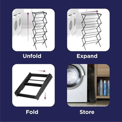BLACK+DECKER 4-Tier Clothes Drying Rack - Expandable & Collapsible, Space-Saving Design for Towels & Delicates