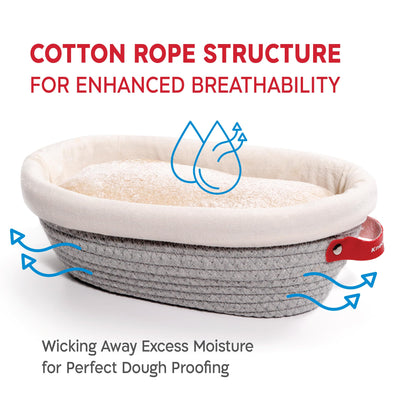 KneadAce Cotton Rope Banneton Bread Proofing Basket Set, 2 x Oval Bread Basket with Liners & Covers for Artisan Bread Baking, Sourdough Bread Baking Supplies
