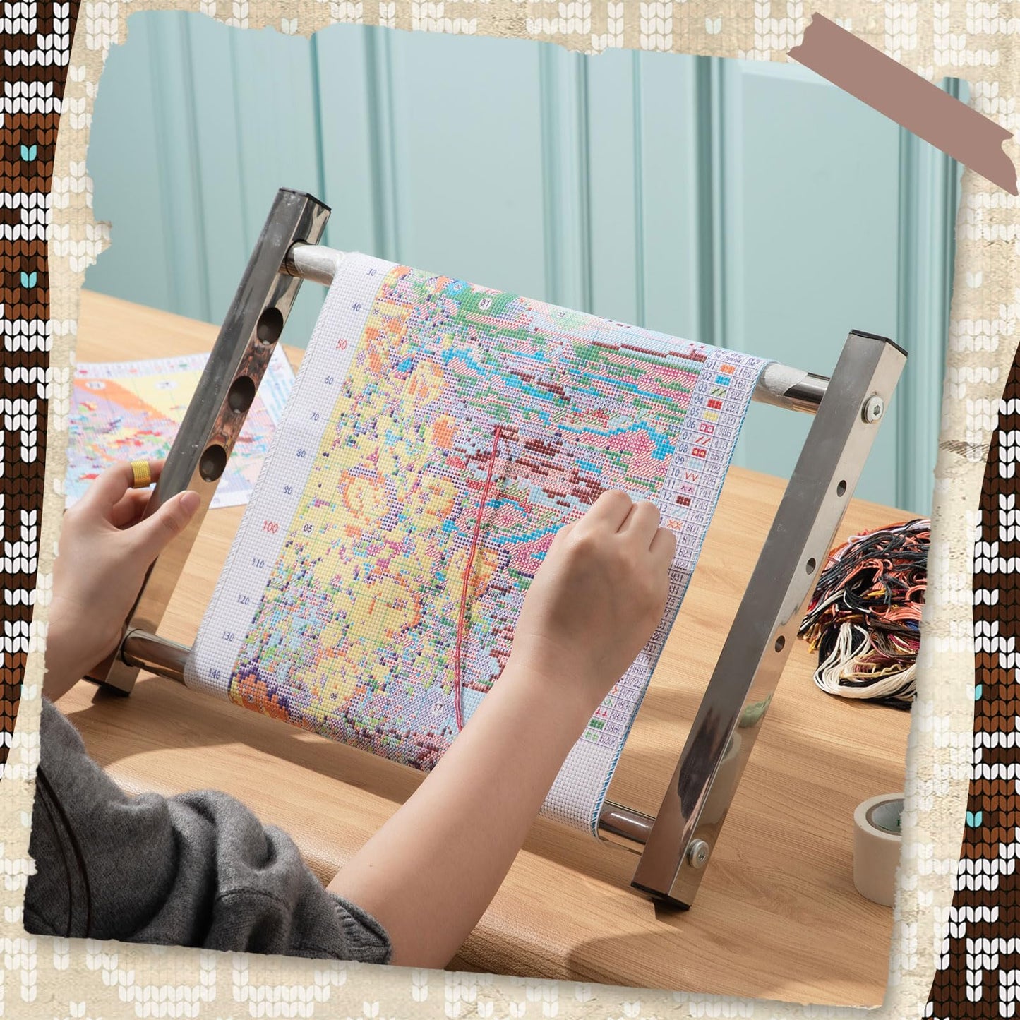 Cross Stitch Stand Frame Scroll – Aluminum Adjustable 4-Width (5.5/7.3/9/11") Embroidery Hoop Stand, Lightweight Metal Needlepoint Frame for Cross Stitch Sewing Tapestry, 18 x 12.6 Inch
