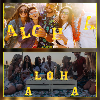 Aurelema 5 Pcs Summer Hawaiian Luau Aloha Party Decorations Aloha Light up Sign LED Marquee Letter for Party Decorations Battery Powered Tropical Alphabet Summer LED Lights for Wedding Night Birthday