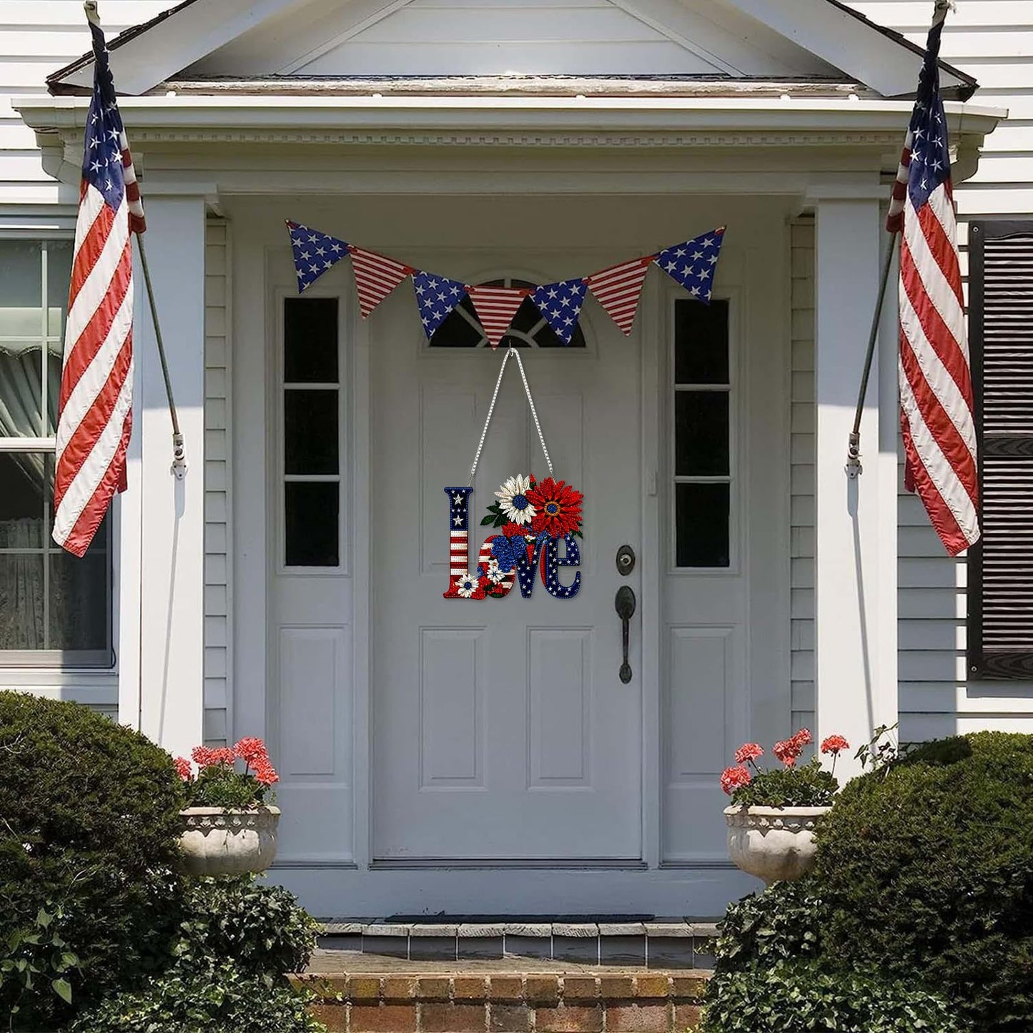 DOMROM 4th of July Love Diamond Art Hanging Kits, American Flag Floral Letter Diamond Painting, Special Shaped Gem Art Suncatchers Ornament, Independence Day Love Decor for Home Window Wall
