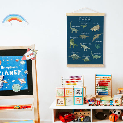 12x16 Inches BCUANGD Dinosaur Dino Wall Decor - Dark Blue Baby Toddler Boys Room Wall Art Poster Hanger with Wood