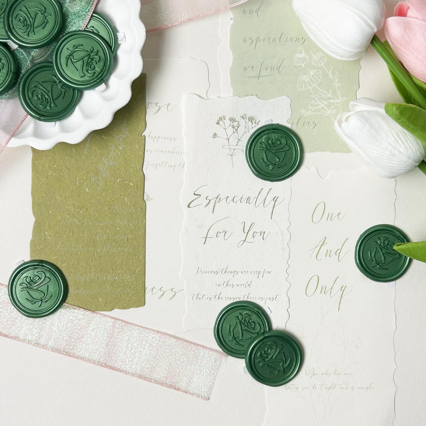 Wax Seal Stickers Rose Wedding Invitation Envelope Seals Stickers 50Pcs Self Adhesive Wax Seal Decals for Party Greeting Card Gift Wrapping Christmas, Pine Green