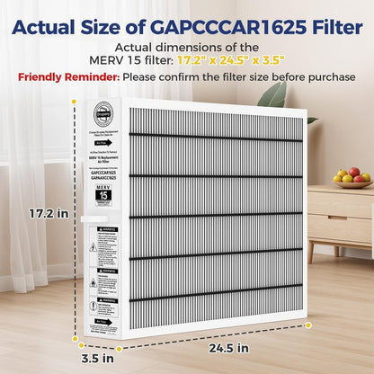 MERV 15 Replacement Filter Compatible with Carrier/Bryant GAPAAXCC1625 Infinity 16" x 25" Air Cleaner, Replaces GAPCCCAR1625, Actual Filter Size 17.2" × 24.5" × 3.5"