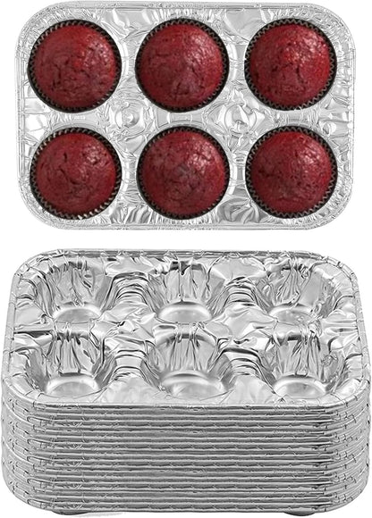 PARTY BARGAINS 6-Cup Aluminum Muffin Pans - 20 Pack, Standard Size Disposable Muffin Tin for Baking