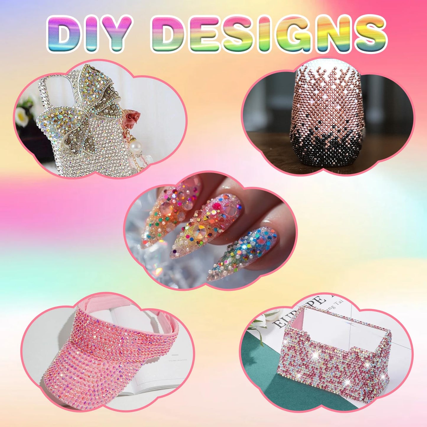 3mm Colorful DIY Resin Rhinestone Kit for Bedazzling, Multicolor Flatback Gems, 3Pcs 10ml B7000 Jewelry Glue for Bedazzled Nail Art Clothing Shoes Nail Book Diamond Art (32000)