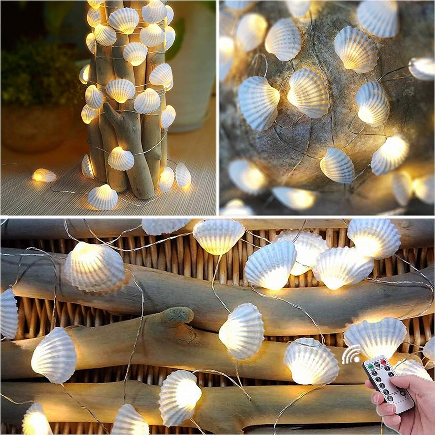 14.1Ft 40 Beach Seashell Decorative String Lights Warm White LED Waterproof Battery Operated Ocean String Lights